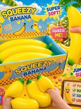 Squeezy Banana Soft Squeeze Toy - Yellow Big XXL size .
